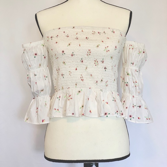 Amazon The Drop white floral off shoulder crop top - Picture 4 of 7